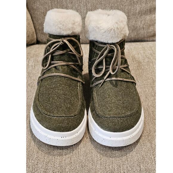 Romika Boots Womens 40 ( 9/ 9.5 ) Faux Fur Lace Up Zip Up Booties Olive Dry Tex - Picture 4 of 9